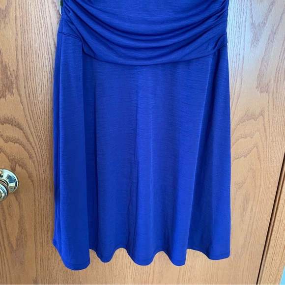 Wrap Dress Fit Flare Bright Blue Size 4 Small Knee Length Short Sleeve V Neck - Picture 10 of 12